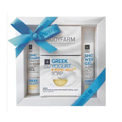 Mini Σετ Δώρου Γιαούρτι & Βασιλικός Πολτός με Αφρόλουτρο, Σαμπουάν & Σαπούνι Bodyfarm 50ml, 50ml 110gr