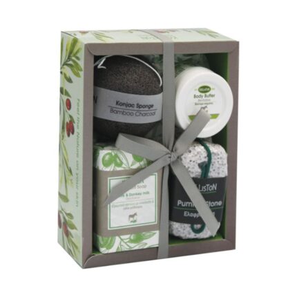 Σετ Δώρου | Βούτυρο Σώματος με Γάλα Γαϊδούρας, Σαπούνι, Σφουγγάρι & Ελαφρόπετρα Kalliston